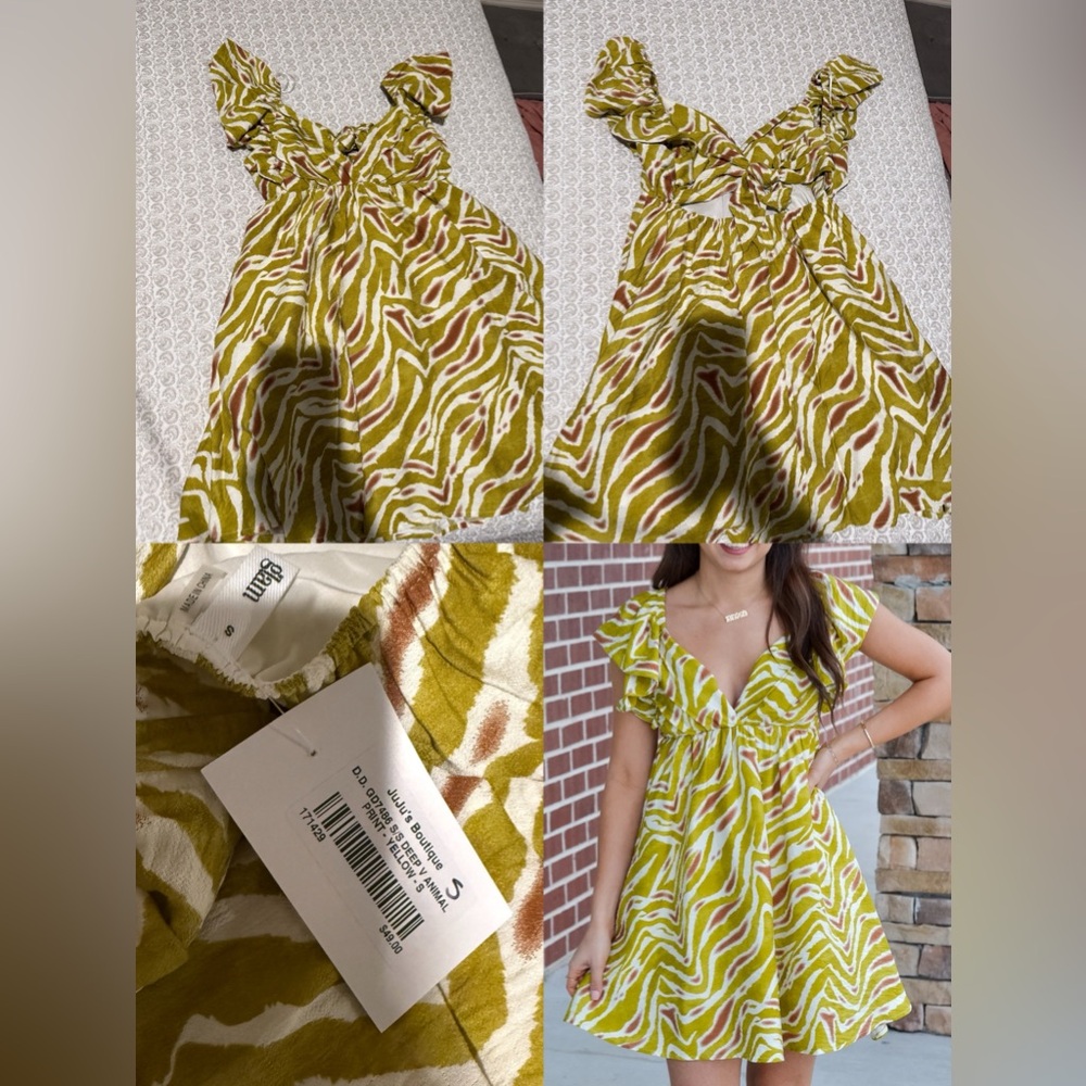 Glam Yellow and White Ruched Mini Sundress